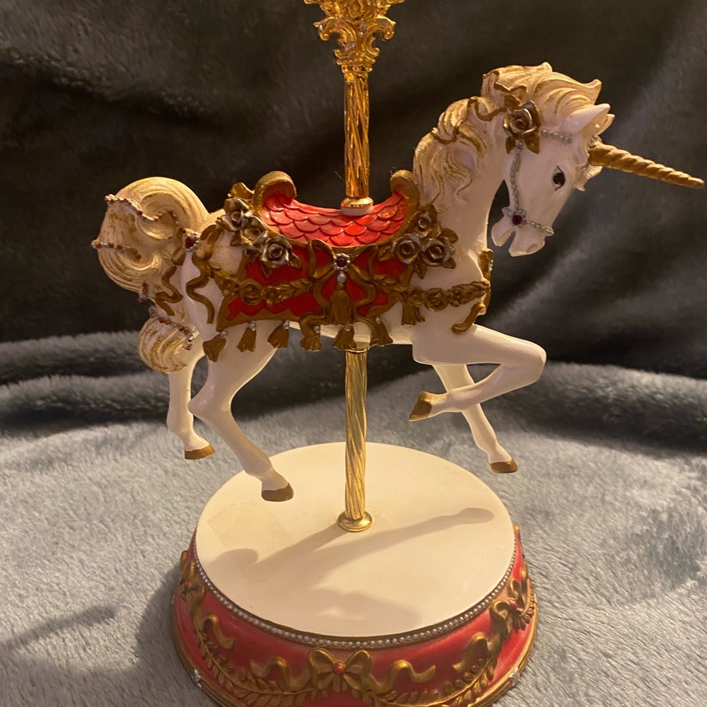 Decorative White and Red Carousel Unicorn Figurine